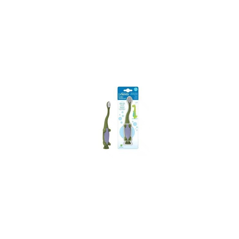 DR BROWNS Brosse à dents pour tout-petits, dinosaure, vert, paquet de 1