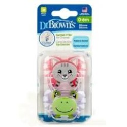 DR BROWNS PreVent PRINTED SHIELD sucette - Stage 2, fille Animal Faces, 2-Pack