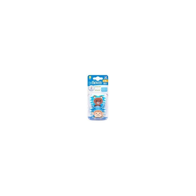 DR BROWNS PreVent PRINTED SHIELD sucette - Stage 2, garçon Animal Faces, 2-Pack