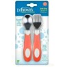 DR BROWNS soft grip spoon & fork set, coral