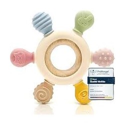 NUBY ANNEAU DE DENTITION 25-NV06010 ANIMAL BOIS & SILICONE -CRABE HIPOPOTAME +3MOIS