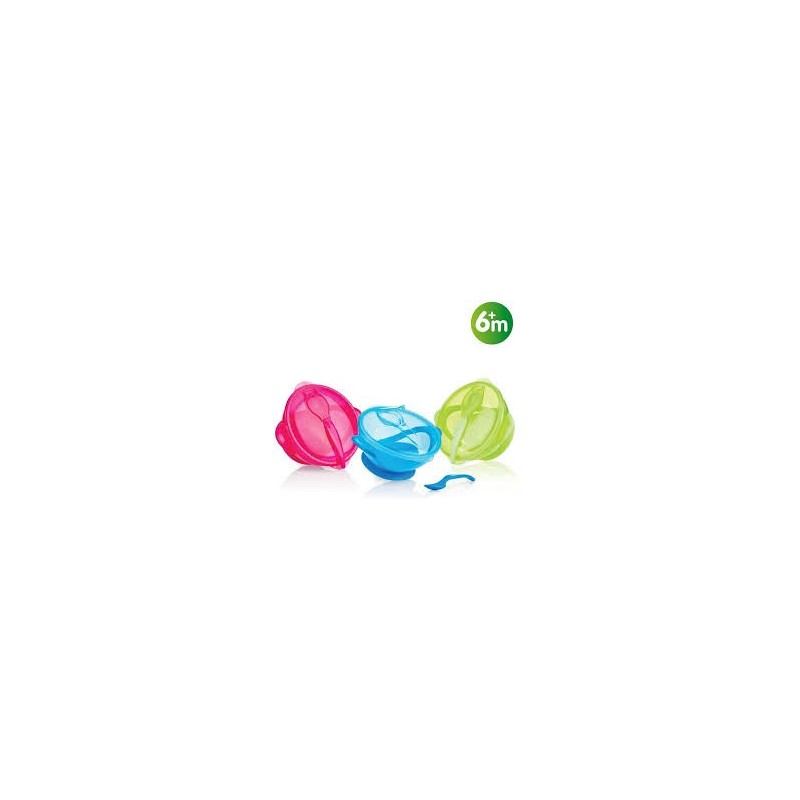 NUBY ASSIETTE25-ID5419 PROFONDE PP 400ML AVEC VENTOUSE, CUILLIÈRE ET COUVERCLE +6 MOIS