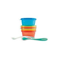 NUBY ASSIETTES 25-NV0501004 LOT DE 4 BOLS AVEC PIC-NIQUE 2 CUILLÈRES THERMOSENSIBLES +3 MOIS