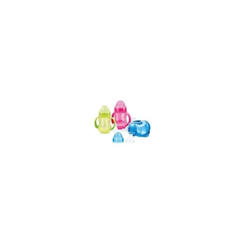 NUBY BIBERON 25-ID1107 DAPPRENTISSAGE COL LARGE ANTI-GOUTTE À ANCES EN PP AVEC TÉTINE ANTI-COLIQUE 240ML +0 MOIS