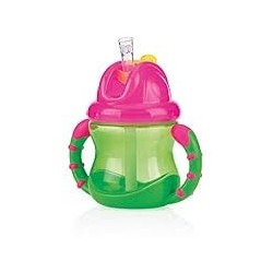 NUBY Gobelet 25-NV0404002 anti-goutte A PAILLE  Flip-It with avec anses decoratif  240ml 12m+