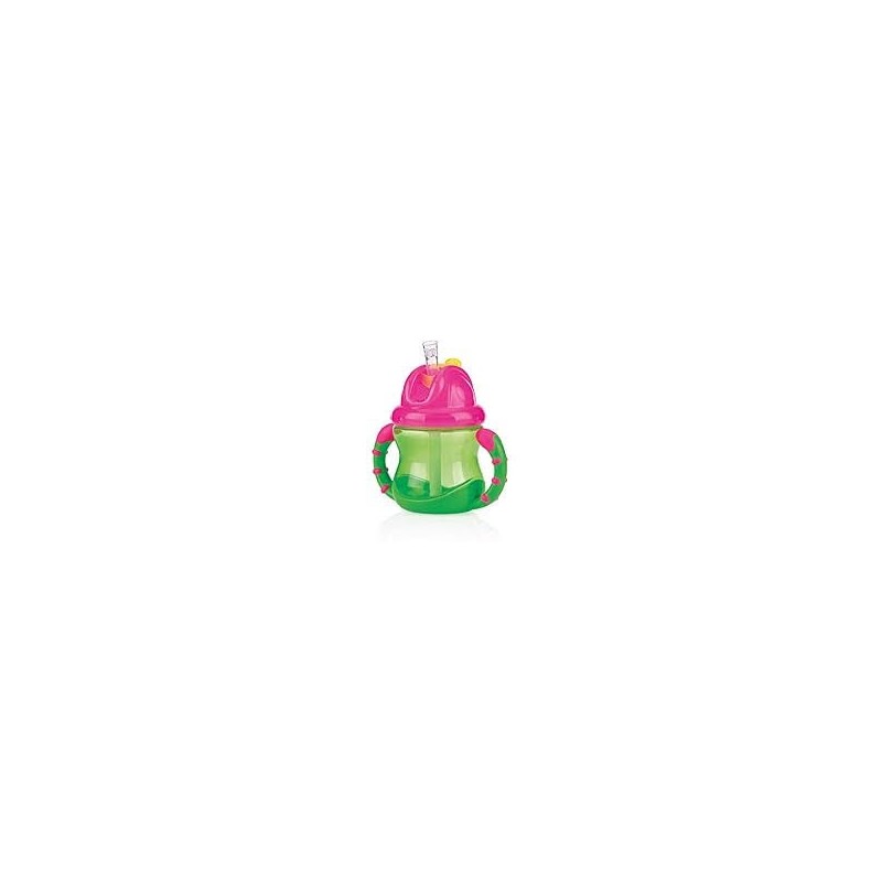 NUBY Gobelet 25-NV0404002 anti-goutte A PAILLE  Flip-It with avec anses decoratif  240ml 12m+