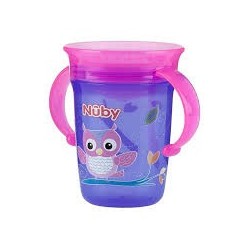 NUBY GOBELET 25-NV0414001 ANTI-GOUTTE MAGIC 360° IMPRIMÉ EN PP À ANSES ET COUVERLE 240ML +6MOIS