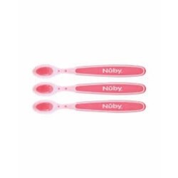 NUBY Lot de 3 cuilléres thermosensibles patentéesà bord doux +3 mois ROSE