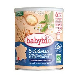 BABYBIO 5 CEREALES VERVEINE FLEUR D'ORANGER CAMOMILLE 220G