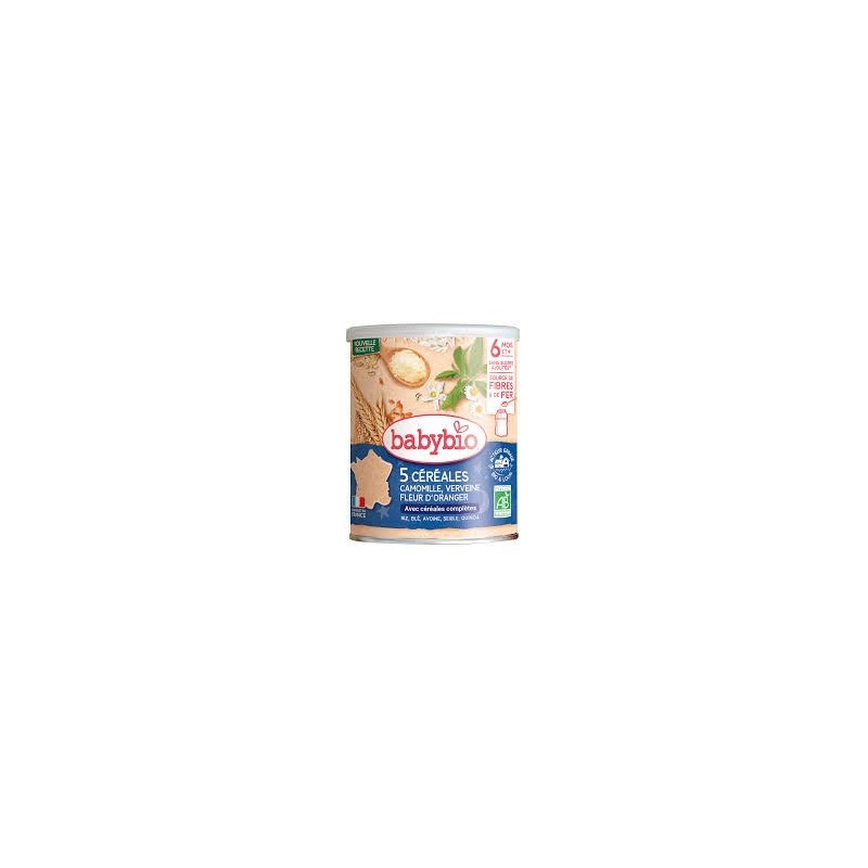 BABYBIO 5 CEREALES VERVEINE FLEUR D'ORANGER CAMOMILLE 220G