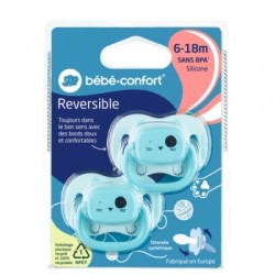 BEBE CONFORT 2 SUCETTES REVERSIBLE ANIMALS BLEU 6-18 SILICONE REF 3104202030