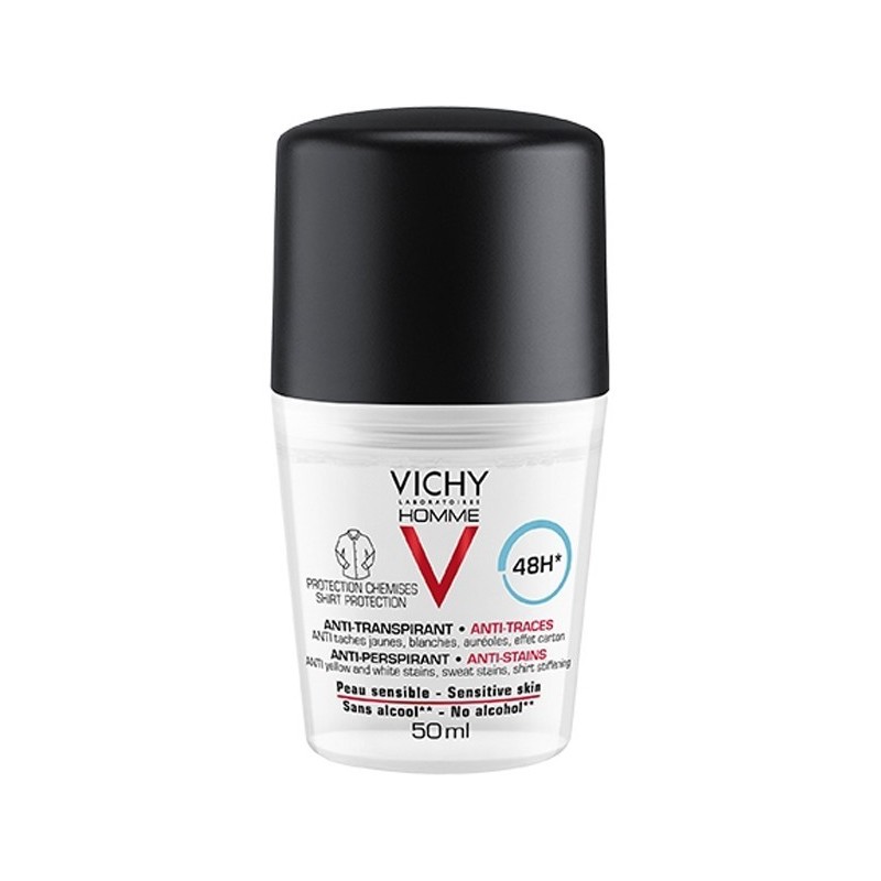 Vichy Homme Déodorant Bille Anti-Traces 48H peau sensible 50ml
