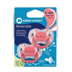 BEBE CONFORT 2 SUCETTES REVERSIBLE ANIMALS ROSE 6-18 SILICONE  REF 3104202050