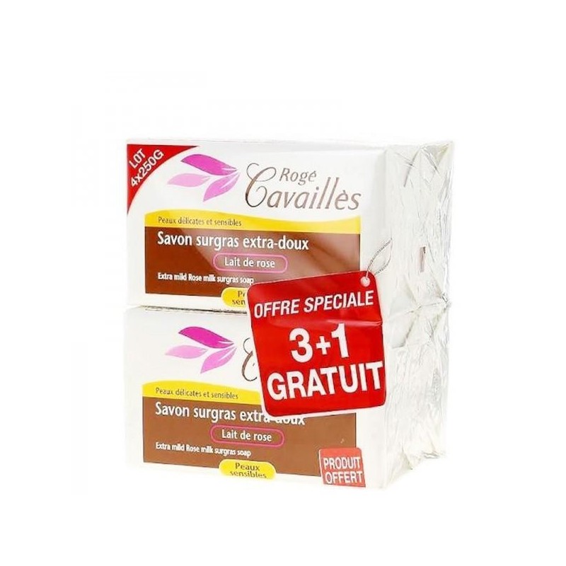 ROGE CAVAILLES SAVON SURGRAS LAIT DE ROSE 3+1