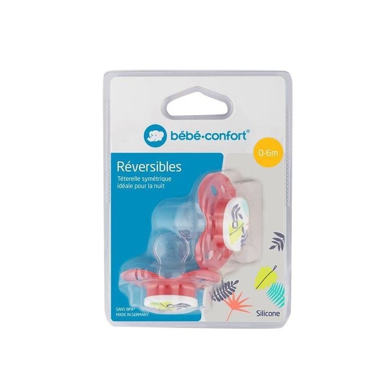 BEBE CONFORT 2 SUCETTES REVERSIBLE 0-6M JUNGLE VIBES ROUGE