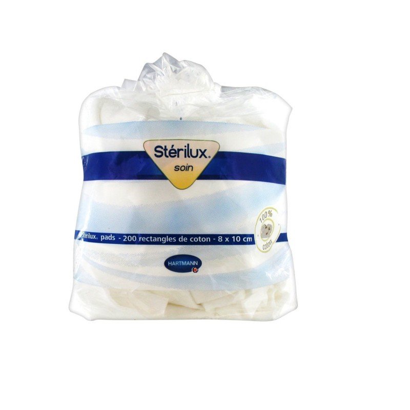 HARTMANN STERILUX COTON PADS RECTANGLES DE COTON 200U 8X10CM