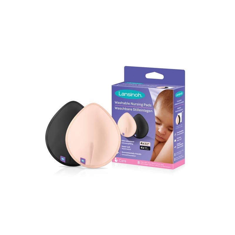 LANSINOH COUSSINET D'ALLAITEMENT LAVABLE ROSE/NOIR  8 UNITES