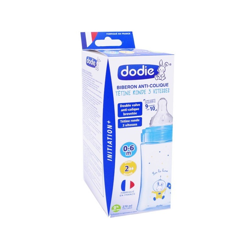 DODIE BIB INI+ 270ML BLEU COSMONAUTE 0-6 M TET RONDE 3 VIT D