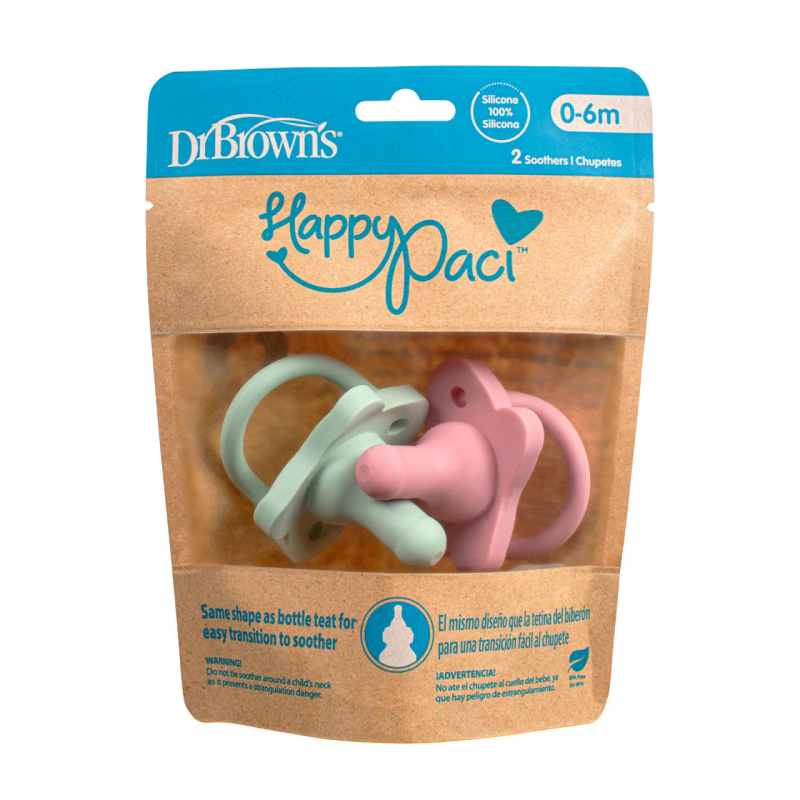 DR BROWNS HappyPaci silicone , 0-6m, Pink and Green, 2-Pack