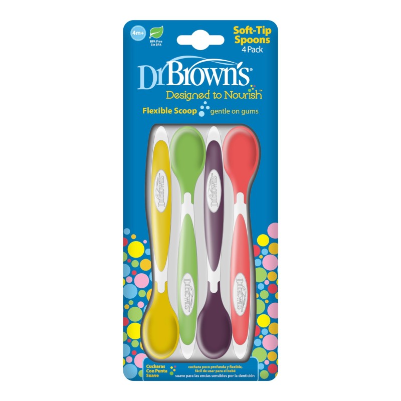 DR BROWNS soft-tip spoon, 4-pack (yellow,green,purple, red )
